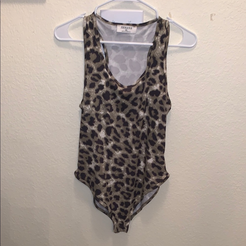 Zenana Outfitters Brown and Black Bodysuit Leopard Print